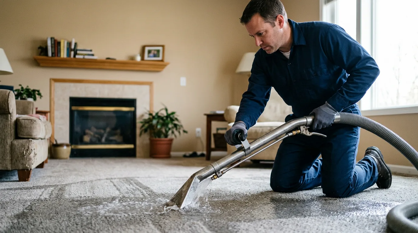 Water damage restoration technician working near Glover, VT